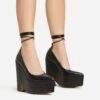 EGO Wandering Lace Up Pointed Toe Platform Wedge Heel In Black Faux Leather -EGO Sales 20 01 23 fw acc52894 s