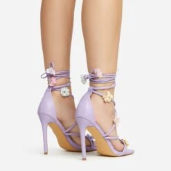 EGO Flower-Child Lace Up Strappy 3D Flower Detail Square Toe Stiletto Heel In Lilac Faux Leather -EGO Sales 20 01 23 fw acc53003 sq