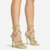 EGO Daya Lace Up Beaded Strap Detail Square Toe Stiletto Heel In Green Faux Leather -EGO Sales 20 01 23 fw acc53020 sq