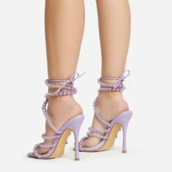 EGO Daya Lace Up Beaded Strap Detail Square Toe Stiletto Heel In Lilac Faux Leather -EGO Sales 20 01 23 fw acc53026 sq