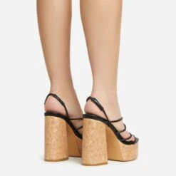 EGO Buffy Twisted Strap Detail Slingback Cork Platform Block Heel In Black Faux Leather -EGO Sales 20 01 23 fw acc53047 sq