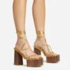 EGO Free-Soul Lace Up Strappy Square Toe Wood Effect Platform Block Heel In Gold Faux Leather -EGO Sales 20 01 23 fw acc53059 sq