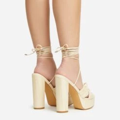 EGO Stacked Lace Up Knotted Strap Detail Peep Toe Wood Effect Platform Block Heel In Beige Faux Leather 10 EGO Stacked Lace Up Knotted Strap Detail Peep Toe Wood Effect Platform Block Heel In Beige Faux Leather -EGO Sales 20 01 23 fw acc53074 sq