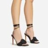EGO Layla Lace Up Mix Match Buckle Detail Square Toe Stiletto Heel In Black Linen -EGO Sales 20 01 23 fw acc53096 sq