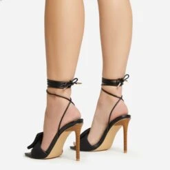 EGO Layla Lace Up Mix Match Buckle Detail Square Toe Stiletto Heel In Black Linen -EGO Sales 20 01 23 fw acc53098 sq
