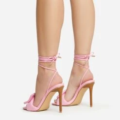 EGO Layla Lace Up Mix Match Buckle Detail Square Toe Stiletto Heel In Pink Linen -EGO Sales 20 01 23 fw acc53103 sq