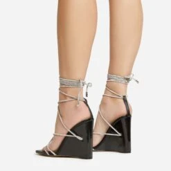 EGO Beggin Lace Up Diamante Strap Detail Square Toe Wedge Heel In Black Faux Leather 9 EGO Beggin Lace Up Diamante Strap Detail Square Toe Wedge Heel In Black Faux Leather -EGO Sales 20 01 23 fw acc53141 sq