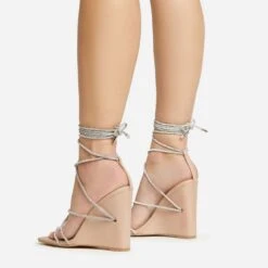 EGO Beggin Lace Up Diamante Strap Detail Square Toe Wedge Heel In Nude Faux Leather -EGO Sales 20 01 23 fw acc53149 sq