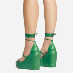 EGO Beach-Side Lace Up Strappy Platform Wedge Heel In Green Faux Leather And Rubber -EGO Sales 20 01 23 fw acc53157 1 sb