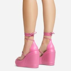 EGO Beach-Side Lace Up Strappy Platform Wedge Heel In Pink Faux Leather And Rubber -EGO Sales 20 01 23 fw acc53157 3 sb
