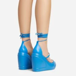 EGO Beach-Side Lace Up Strappy Platform Wedge Heel In Blue Faux Leather And Rubber -EGO Sales 20 01 23 fw acc531580 sb2