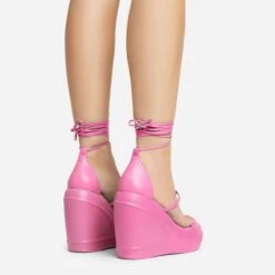 EGO Beach-Side Lace Up Strappy Platform Wedge Heel In Pink Faux Leather And Rubber -EGO Sales 20 01 23 fw acc53158 3 sb2