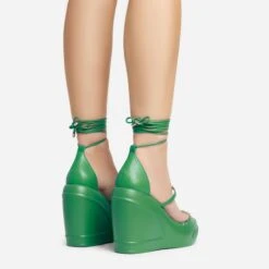 EGO Beach-Side Lace Up Strappy Platform Wedge Heel In Green Faux Leather And Rubber -EGO Sales 20 01 23 fw acc53158 sb1