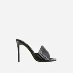 EGO Plush Velcro Strap Detail Square Peep Toe Stiletto Heel Mule In Black Faux Leather -EGO Sales 20 01 23 fw acc53168 sq