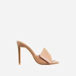 EGO Plush Velcro Strap Detail Square Peep Toe Stiletto Heel Mule In Nude Faux Leather -EGO Sales 20 01 23 fw acc53169 sq