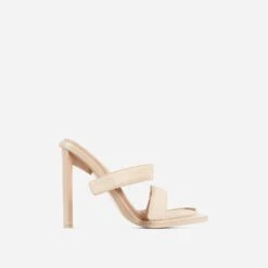 EGO Velma Double Velcro Strap Square Toe Thin Curved Block Heel Mule In Nude Faux Leather -EGO Sales 20 01 23 fw acc53174 sq