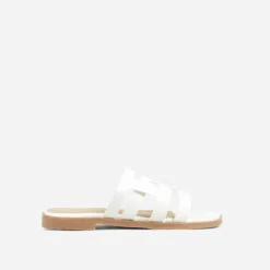 EGO Milli Caged Detail Flat Slider Sandal In White Croc Print Faux Leather -EGO Sales 20 01 23 fw acc53179 sq
