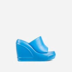 EGO Ocean-Eyes Peep Toe Platform Wedge Heel Mule In Blue Rubber -EGO Sales 20 01 23 fw acc53196 sq