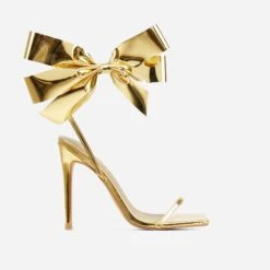 EGO Beau Oversized Bow Detail Square Toe Stiletto Heel In Gold Faux Leather -EGO Sales 20 01 23 fw acc53203 sq