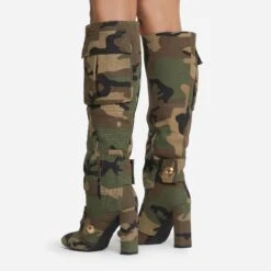 EGO Jamisen Pocket Stud Detail Pointed Toe Block Heel Knee High Boot In Camo Print Fabric -EGO Sales 20 07 227215