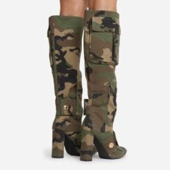 EGO Jamisen Pocket Stud Detail Pointed Toe Block Heel Knee High Boot In Camo Print Fabric -EGO Sales 20 07 227216
