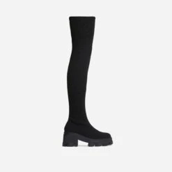 EGO Over-The-Moon Chunky Sole Over The Knee Thigh High Sock Boot In Black Ribbed Knit -EGO Sales 20 07 227242