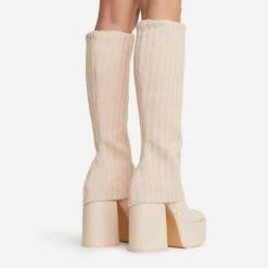 EGO Leila Layered Knit Detail Square Toe Platform Block Heel Calf Boot In Nude Faux Leather 10 EGO Leila Layered Knit Detail Square Toe Platform Block Heel Calf Boot In Nude Faux Leather -EGO Sales 20 07 227254