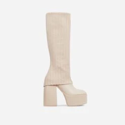 EGO Leila Layered Knit Detail Square Toe Platform Block Heel Calf Boot In Nude Faux Leather 11 EGO Leila Layered Knit Detail Square Toe Platform Block Heel Calf Boot In Nude Faux Leather -EGO Sales 20 07 227286