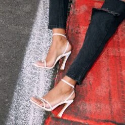 EGO Certified Silver Metallic Detail Square Toe Flared Block Heel In White Faux Leather -EGO Sales 21 09 22 track1369 sq