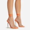 EGO Romantic Diamante Detail Lace Up Square Toe Clear Perspex Sculptured Heel In Orange Faux Leather -EGO Sales 22 09 22 fwbags0111