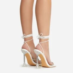 EGO Romantic Diamante Detail Lace Up Square Toe Clear Perspex Sculptured Heel In White Faux Leather -EGO Sales 22 09 22 fwbags0120
