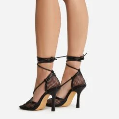 EGO New-Me Lace Up Square Toe Court Heel In Black Fishnet 9 EGO New-Me Lace Up Square Toe Court Heel In Black Fishnet -EGO Sales 22 09 22 fwbags0139