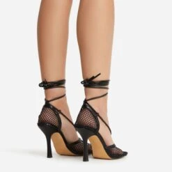 EGO New-Me Lace Up Square Toe Court Heel In Black Fishnet 10 EGO New-Me Lace Up Square Toe Court Heel In Black Fishnet -EGO Sales 22 09 22 fwbags0140