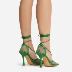 EGO New-Me Lace Up Square Toe Court Heel In Green Fishnet -EGO Sales 22 09 22 fwbags0145