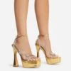 EGO Show-Ahead Clear Perspex Strap Diamante Detail Platform Flared Block Heel In Gold Faux Leather -EGO Sales 22 09 22 fwbags0201 sq