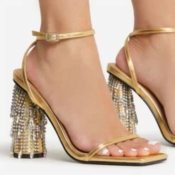 EGO Chalston Square Toe Diamante Tassel Detail Round Block Heel In Gold Faux Leather -EGO Sales 22 09 22 fwbags0260 copy 2