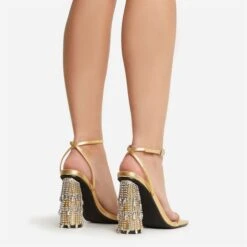 EGO Chalston Square Toe Diamante Tassel Detail Round Block Heel In Gold Faux Leather -EGO Sales 22 09 22 fwbags0262 copy 2