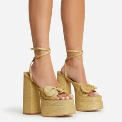 EGO Hot-Sauce Bow Detail Statement Platform Block Heel In Gold Glitter -EGO Sales 22 09 22 fwbags0288 copy
