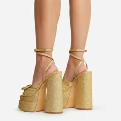 EGO Hot-Sauce Bow Detail Statement Platform Block Heel In Gold Glitter -EGO Sales 22 09 22 fwbags0291 copy