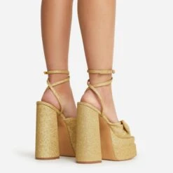 EGO Hot-Sauce Bow Detail Statement Platform Block Heel In Gold Glitter -EGO Sales 22 09 22 fwbags0292 copy