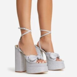 EGO Hot-Sauce Bow Detail Statement Platform Block Heel In Silver Glitter -EGO Sales 22 09 22 fwbags0293 copy