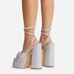 EGO Hot-Sauce Bow Detail Statement Platform Block Heel In Silver Glitter -EGO Sales 22 09 22 fwbags0297 copy