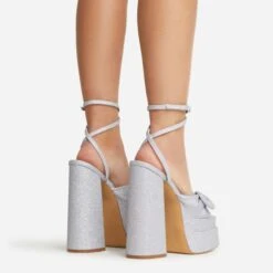 EGO Hot-Sauce Bow Detail Statement Platform Block Heel In Silver Glitter -EGO Sales 22 09 22 fwbags0298 copy