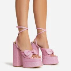 EGO Hot-Sauce Bow Detail Statement Platform Block Heel In Pink Glitter -EGO Sales 22 09 22 fwbags0299 copy