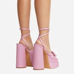 EGO Hot-Sauce Bow Detail Statement Platform Block Heel In Pink Glitter -EGO Sales 22 09 22 fwbags0303 copy