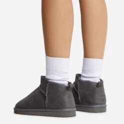 EGO Ultra Mini Ankle Length Faux Fur Lining Boots In Grey Faux Suede -EGO Sales 22 09 22 fwbags1787