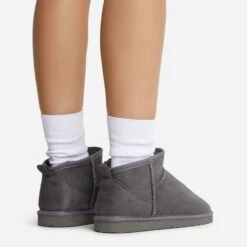 EGO Ultra Mini Ankle Length Faux Fur Lining Boots In Grey Faux Suede -EGO Sales 22 09 22 fwbags1788