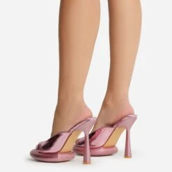 EGO Volvic Peep Toe Statement Platform Stiletto Heel Mule In Pink Metallic Faux Leather -EGO Sales 22 09 22 fwbags1938 sq 1