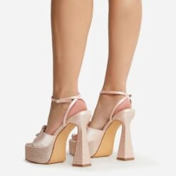 EGO Sparkling Diamante Detail Square Peep Toe Platform Flared Block Heel In Nude Satin -EGO Sales 22 09 22 fwbags1962 copy