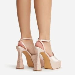 EGO Sparkling Diamante Detail Square Peep Toe Platform Flared Block Heel In Nude Satin -EGO Sales 22 09 22 fwbags1963 copy